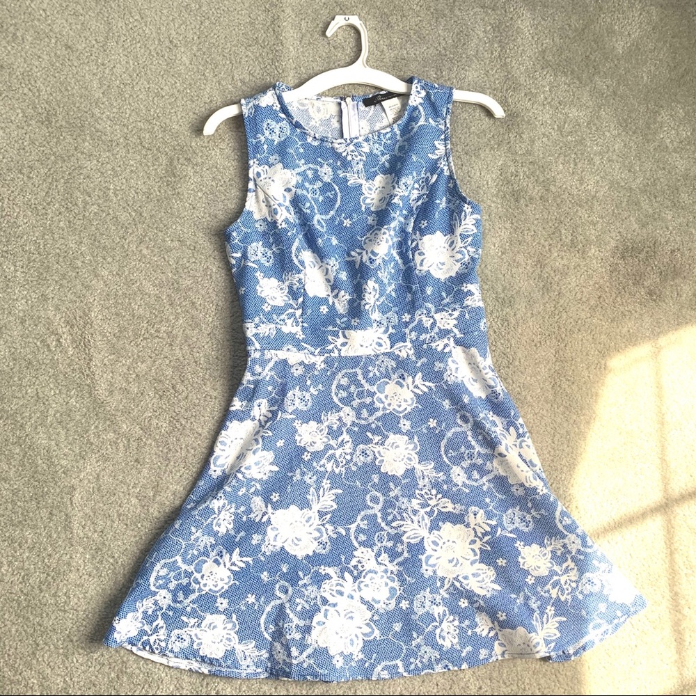 Blue and white floral skater dress